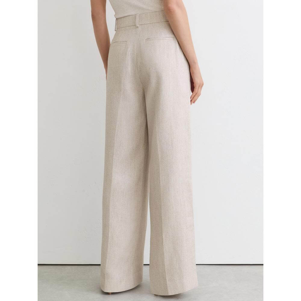 REISS Nolah Linen-Blend Textured Wide-Leg Trousers